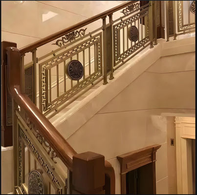 Eco Friendly Zinc Steel Wood Grain Railing , Rustproof Balcony Stair Garden Fencing